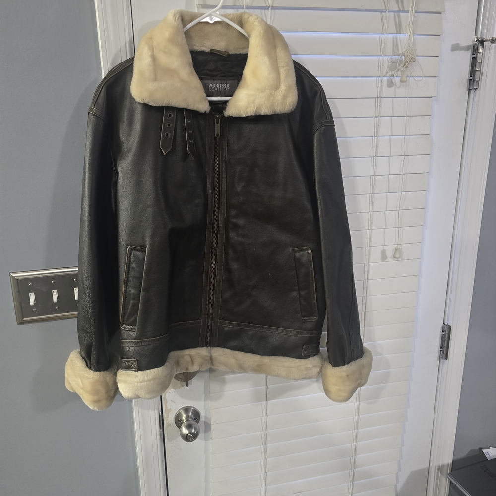 Wilsons Leather Aviator Pilot Shearling Quilted Bomber Jacket Brown Mens Size M